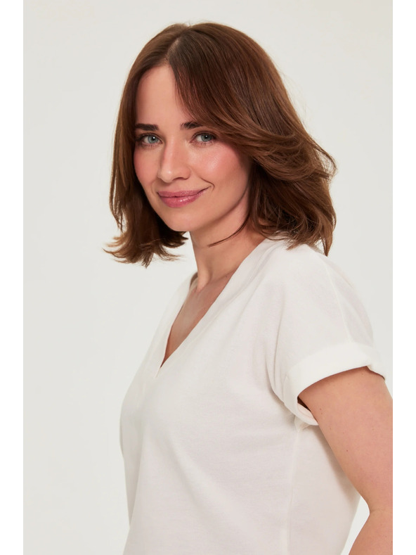 Moodo Bombažna srajca z V izrezom bela Moodo