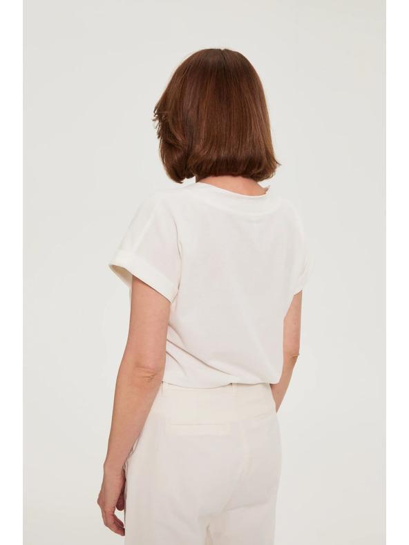 Moodo Bombažna srajca z V izrezom bela Moodo