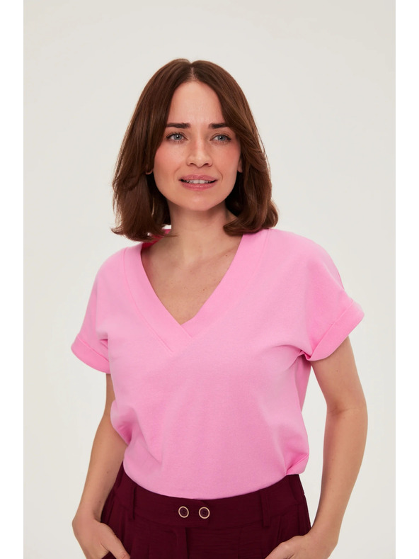 Moodo Bombažna srajca z V izrezom roza Moodo