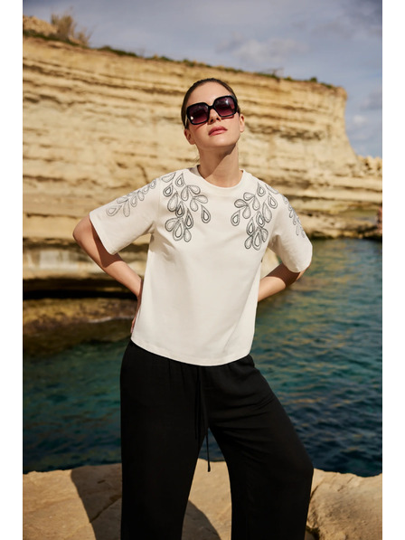 Moodo Bombažna bluza s potiskom bele barve Moodo