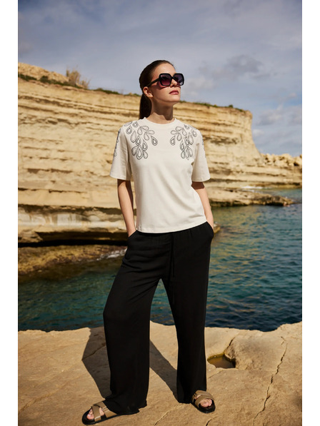 Moodo Bombažna bluza s potiskom bele barve Moodo