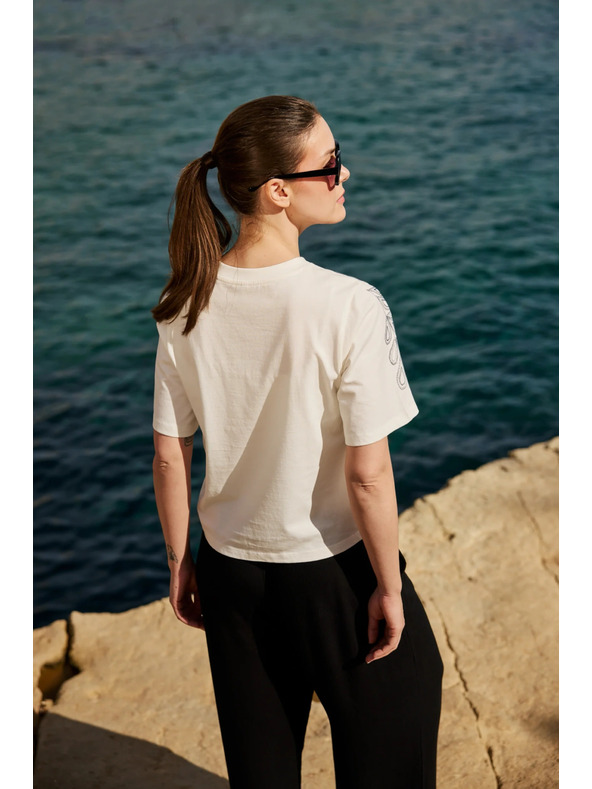 Moodo Bombažna bluza s potiskom bele barve Moodo