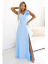 numoco Maxi obleka za poroko s cvetlico na ramenu in razporjem - svetlo modra
