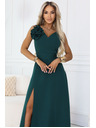 numoco Romantična maxi obleka s cvetlico na ramenu in razporkom - steklenica zelena