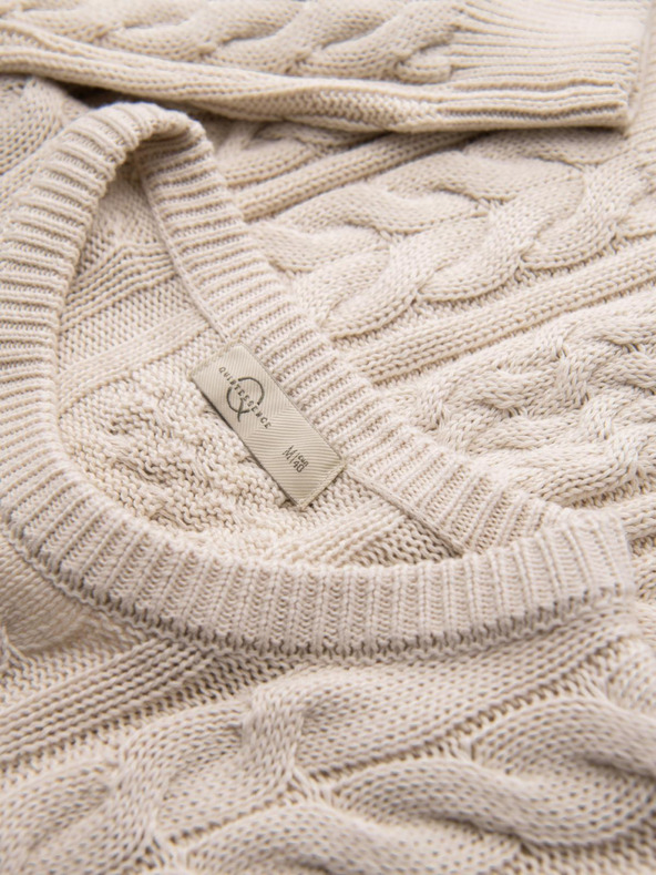 Ombre Clothing Eleganten moški pulover z zanimivo vezavo - ekru V1 OM-SWSW-0173 Ombre Clothing