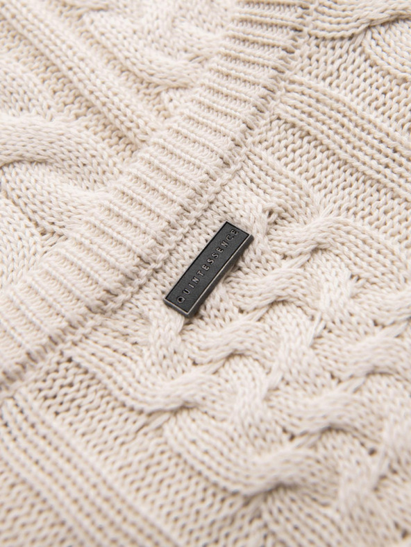 Ombre Clothing Eleganten moški pulover z zanimivo vezavo - ekru V1 OM-SWSW-0173 Ombre Clothing