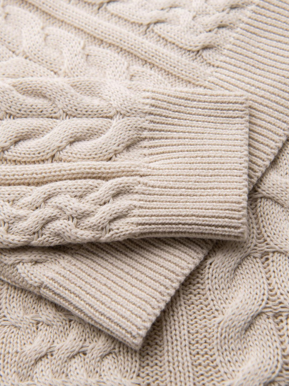 Ombre Clothing Eleganten moški pulover z zanimivo vezavo - ekru V1 OM-SWSW-0173 Ombre Clothing