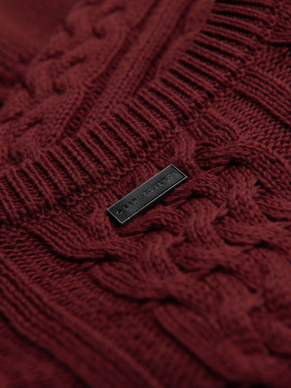 Ombre Clothing Eleganten moški pulover z zanimivo vezavo - bordo V6 OM-SWSW-0173 Ombre Clothing