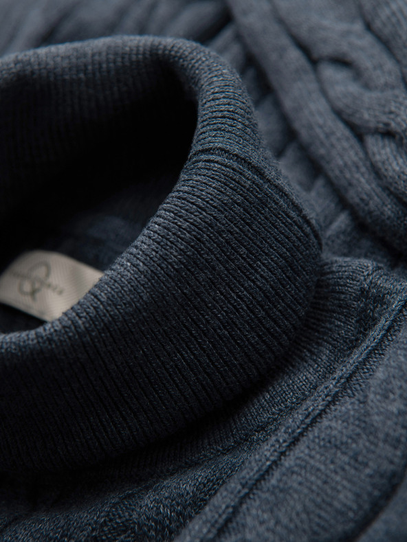 Ombre Clothing Moški pulover s črtom in karo vezavo - temno modra V3 OM-SWTN-0157 Ombre Clothing