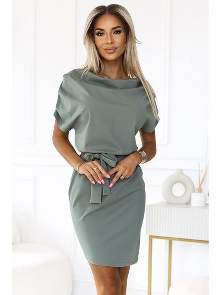 numoco Numoco ROXI obleka z asimetričnim krilom in pasom