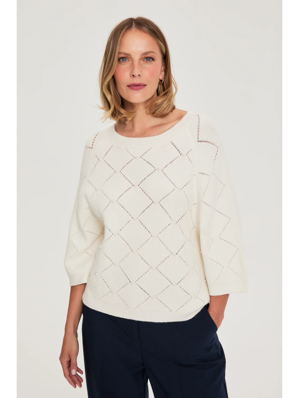 Moodo Bež pulover, okrašen z biseri Moodo