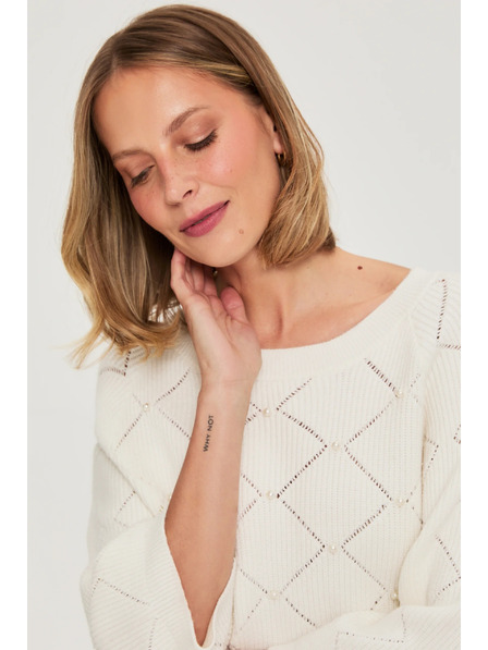 Moodo Bež pulover, okrašen z biseri Moodo