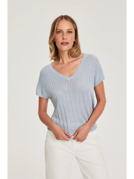 Moodo Svetlo moder pulover s kratkimi rokavi Moodo