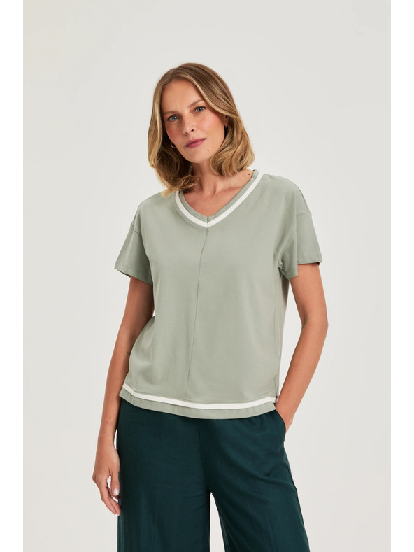 Moodo Olivna bluza z V izrezom Moodo