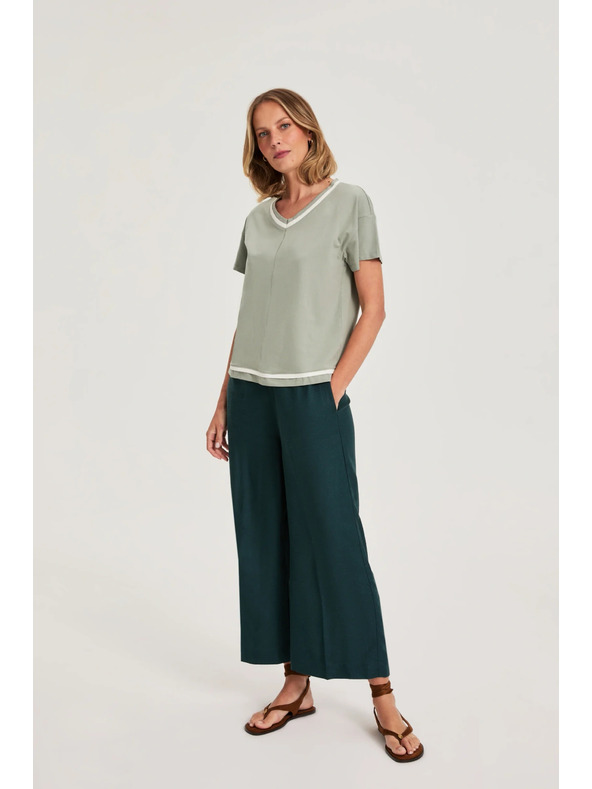 Moodo Olivna bluza z V izrezom Moodo