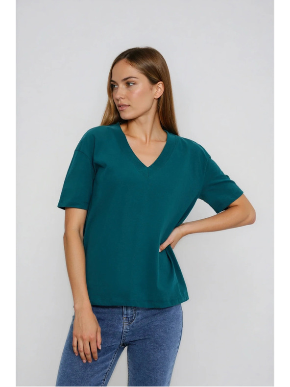 Moodo Bombažna majica z "V" izrezom zelena Moodo