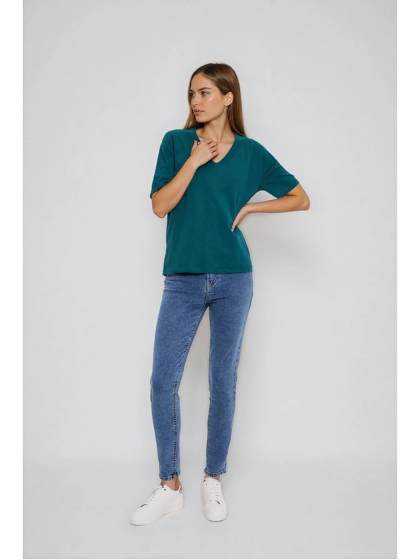 Moodo Bombažna majica z "V" izrezom zelena Moodo