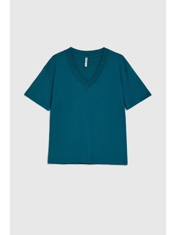 Moodo Bombažna majica z "V" izrezom zelena Moodo