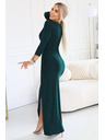 numoco Elegantne dolge obleke z ovojnim izrezom in razporkom - temno zelena