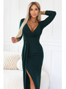 numoco Elegantne dolge obleke z ovojnim izrezom in razporkom - temno zelena