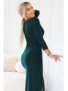 numoco Elegantne dolge obleke z ovojnim izrezom in razporkom - temno zelena
