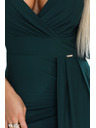 numoco Elegantne dolge obleke z ovojnim izrezom in razporkom - temno zelena