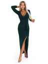numoco Elegantne dolge obleke z ovojnim izrezom in razporkom - temno zelena