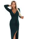 numoco Elegantne dolge obleke z ovojnim izrezom in razporkom - temno zelena