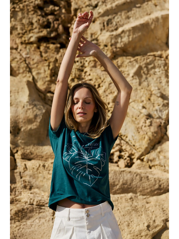 Moodo Bombažna majica s tiskom zelena Moodo