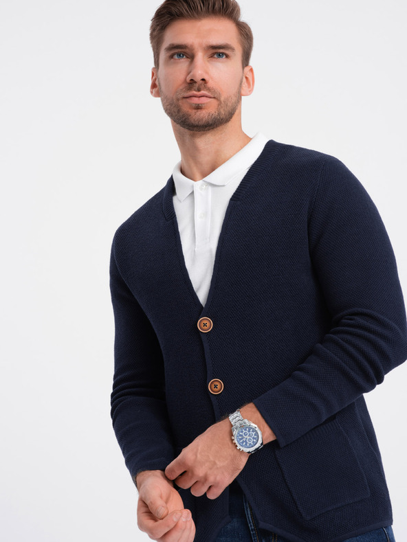 Ombre Clothing Temno modra moška jopica z žepi Ombre Clothing