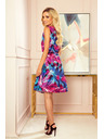 numoco Numoco VICTORIA obleka s trapezom z modrimi in rožnatimi cvetovi