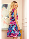 numoco Numoco VICTORIA obleka s trapezom z modrimi in rožnatimi cvetovi