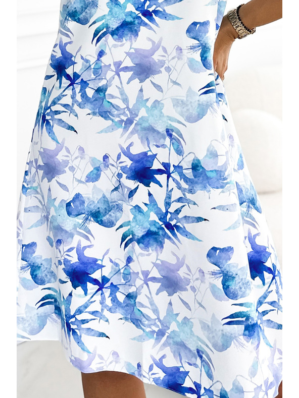 numoco VICTORIA Bele obleke s trapeznim vzorcem - moder vzorec