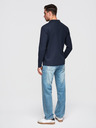 Ombre Clothing Moška majica BASIC z dolgimi rokavi in polo ovratnikom - temno modra V3 OM-POBL-0162 Ombre Clothing