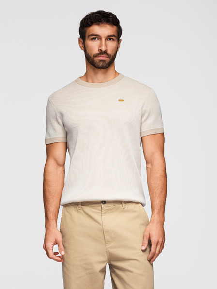 Ombre Clothing Moška strukturirana srajca iz bombažnega pletenine - bela V1 OM-TSCT-0265 Ombre Clothing