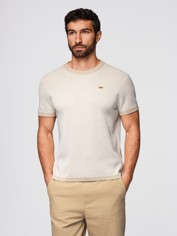 Ombre Clothing Moška strukturirana srajca iz bombažnega pletenine - bela V1 OM-TSCT-0265 Ombre Clothing