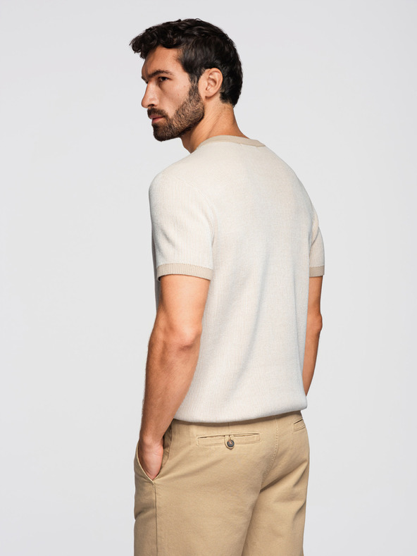 Ombre Clothing Moška strukturirana srajca iz bombažnega pletenine - bela V1 OM-TSCT-0265 Ombre Clothing