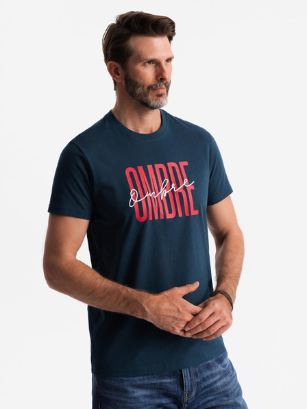 Ombre Clothing Moška bombažna majica z dvojnim logom - temno modra V3 S2041 Ombre Clothing