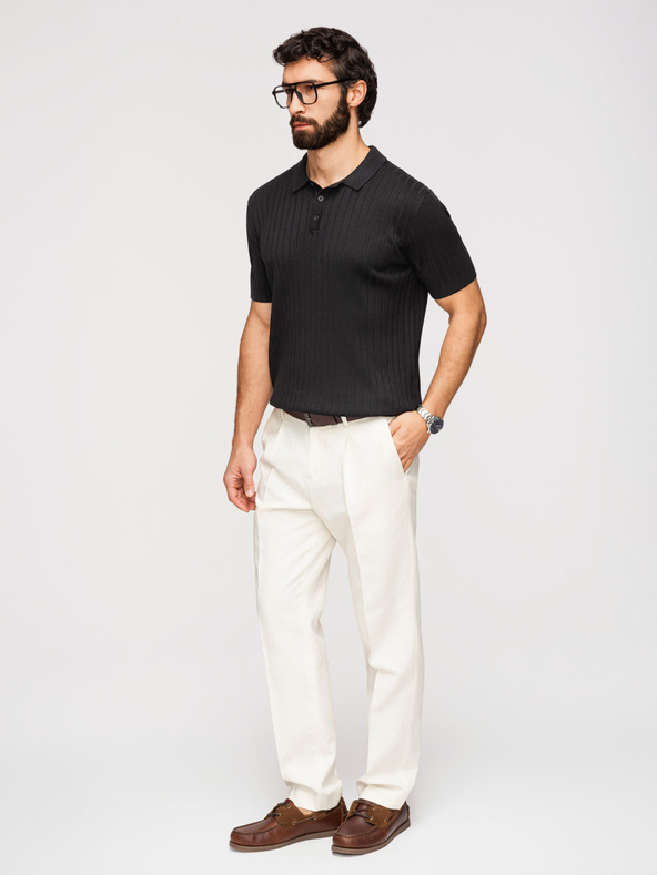 Ombre Clothing Moška polo majica SLIM FIT iz viskoznega blaga z navpičnimi črtami - črna V1 OM-POSS-0169 Ombre Clothing