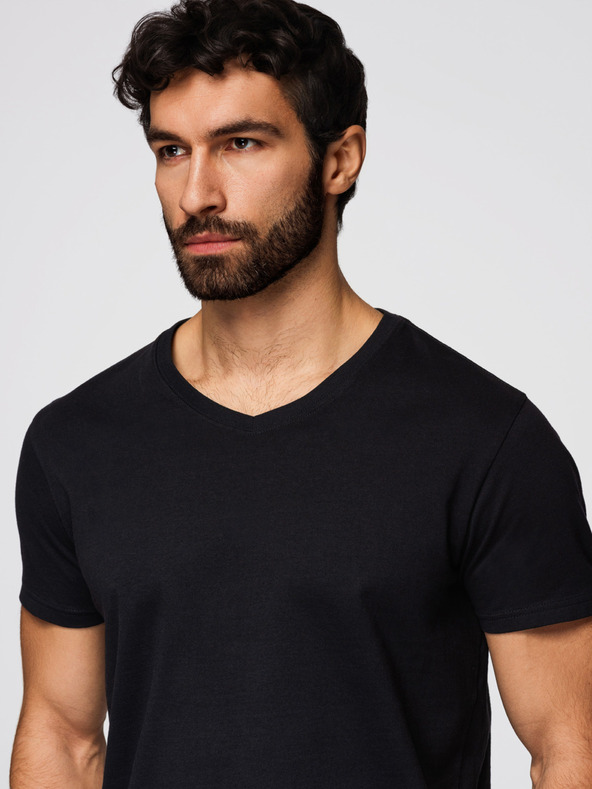 Ombre Clothing Moške bombažne majice BASIC s V izrezom - 3x črna V9 OM-TSBS-0281 (3x BLACK) Ombre Clothing