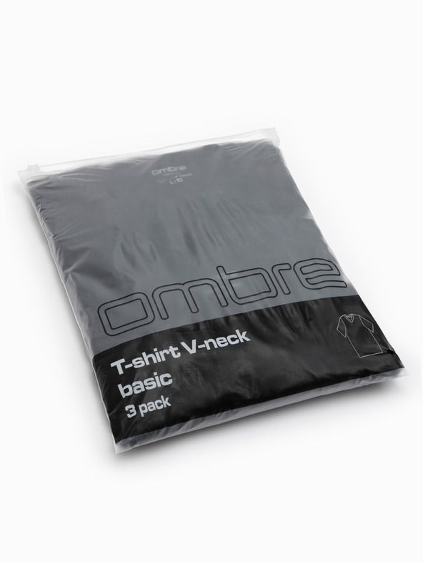 Ombre Clothing Moške bombažne majice BASIC s V izrezom - 3x črna V9 OM-TSBS-0281 (3x BLACK) Ombre Clothing