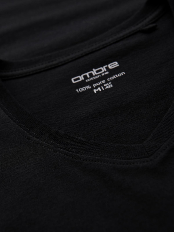 Ombre Clothing Moške bombažne majice BASIC s V izrezom - 3x črna V9 OM-TSBS-0281 (3x BLACK) Ombre Clothing