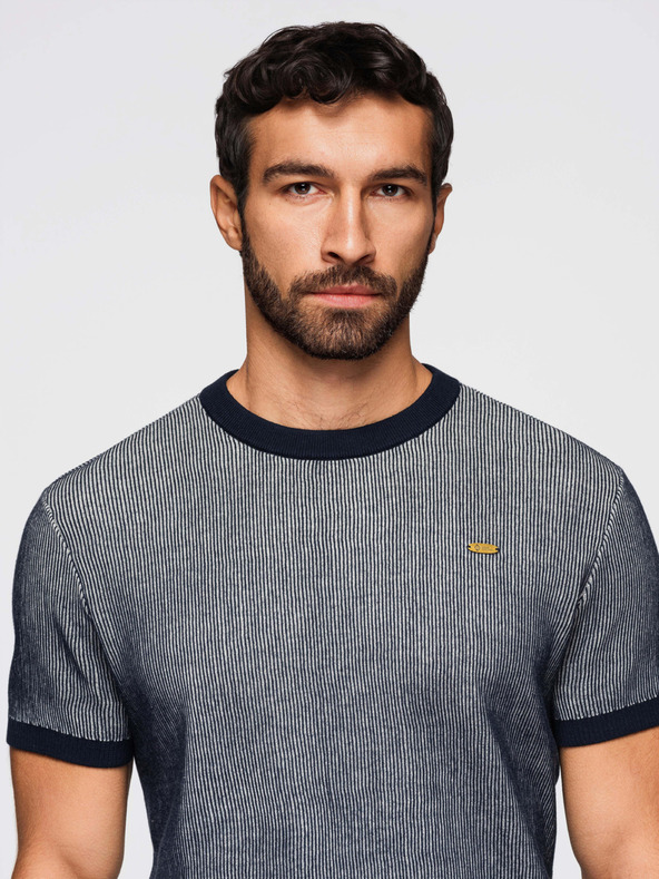 Ombre Clothing Moška majica iz strukturiranega bombažnega pletenine - temno modra V2 OM-TSCT-0265 Ombre Clothing