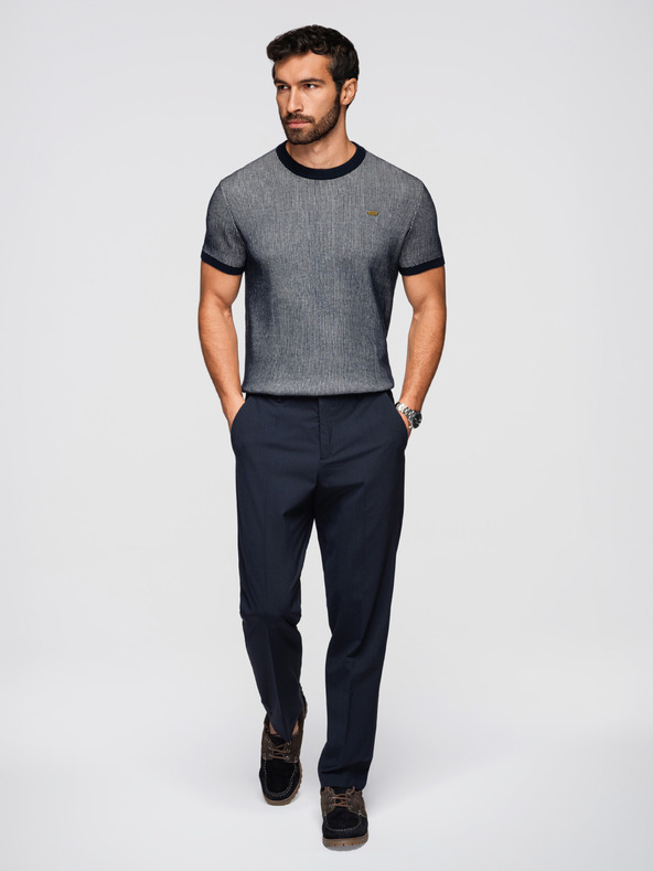 Ombre Clothing Moška majica iz strukturiranega bombažnega pletenine - temno modra V2 OM-TSCT-0265 Ombre Clothing