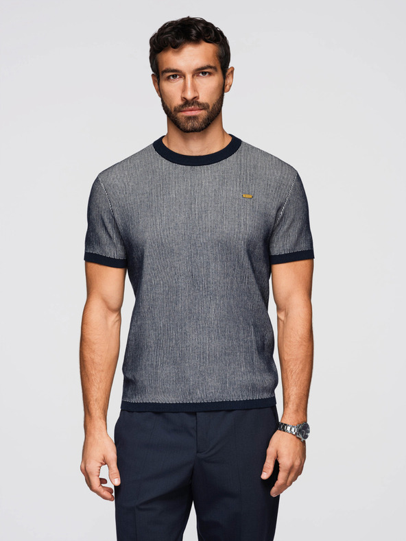 Ombre Clothing Moška majica iz strukturiranega bombažnega pletenine - temno modra V2 OM-TSCT-0265 Ombre Clothing