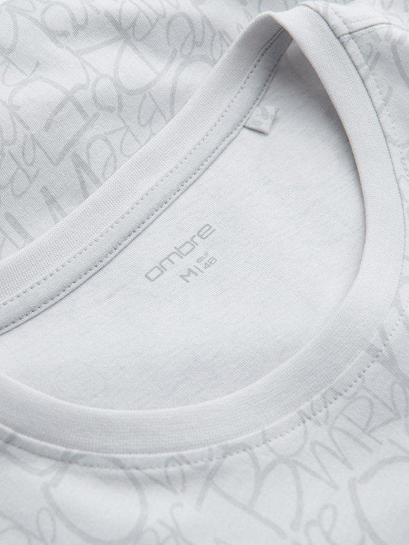 Ombre Clothing Moška bombažna majica s tiskom črk in žepom - belo-siva V3 S2042 Ombre Clothing