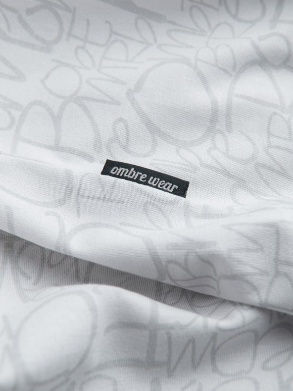 Ombre Clothing Moška bombažna majica s tiskom črk in žepom - belo-siva V3 S2042 Ombre Clothing