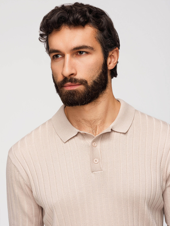 Ombre Clothing Moška polokošulja SLIM FIT iz viskoze z navpičnimi črtami - bež V2 OM-POSS-0169 Ombre Clothing