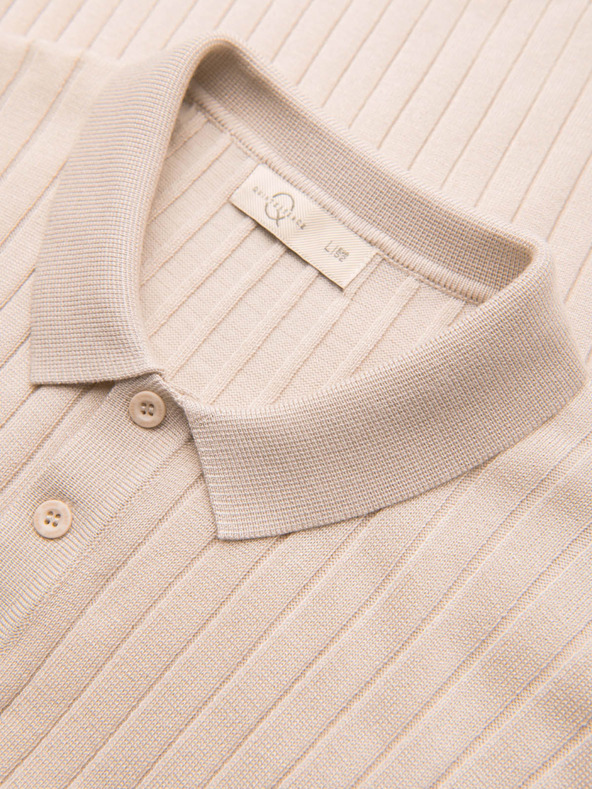 Ombre Clothing Moška polokošulja SLIM FIT iz viskoze z navpičnimi črtami - bež V2 OM-POSS-0169 Ombre Clothing