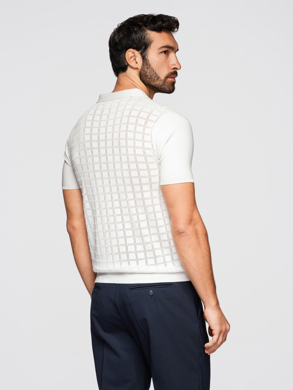 Ombre Clothing Moška viskozna prepletena polokošulja - bela V1 OM-POSS-0168 Ombre Clothing